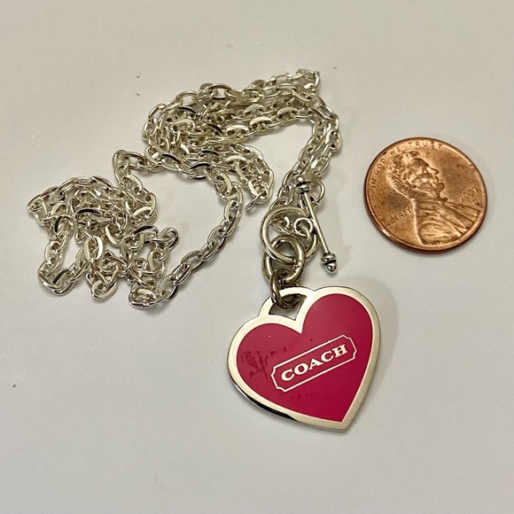 Coach, Shocking Pink Heart Enamel Silver Tone Pendant Necklace - Picture 5 of 9